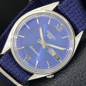 Vintage 1980 Seiko Automatic Mens Silver Watch W/daydate & Blue accents